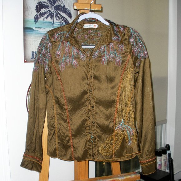 PRICE DROP! Johnny Was Boho100% silk embroidered blouse SZ M - Picture 4 of 8